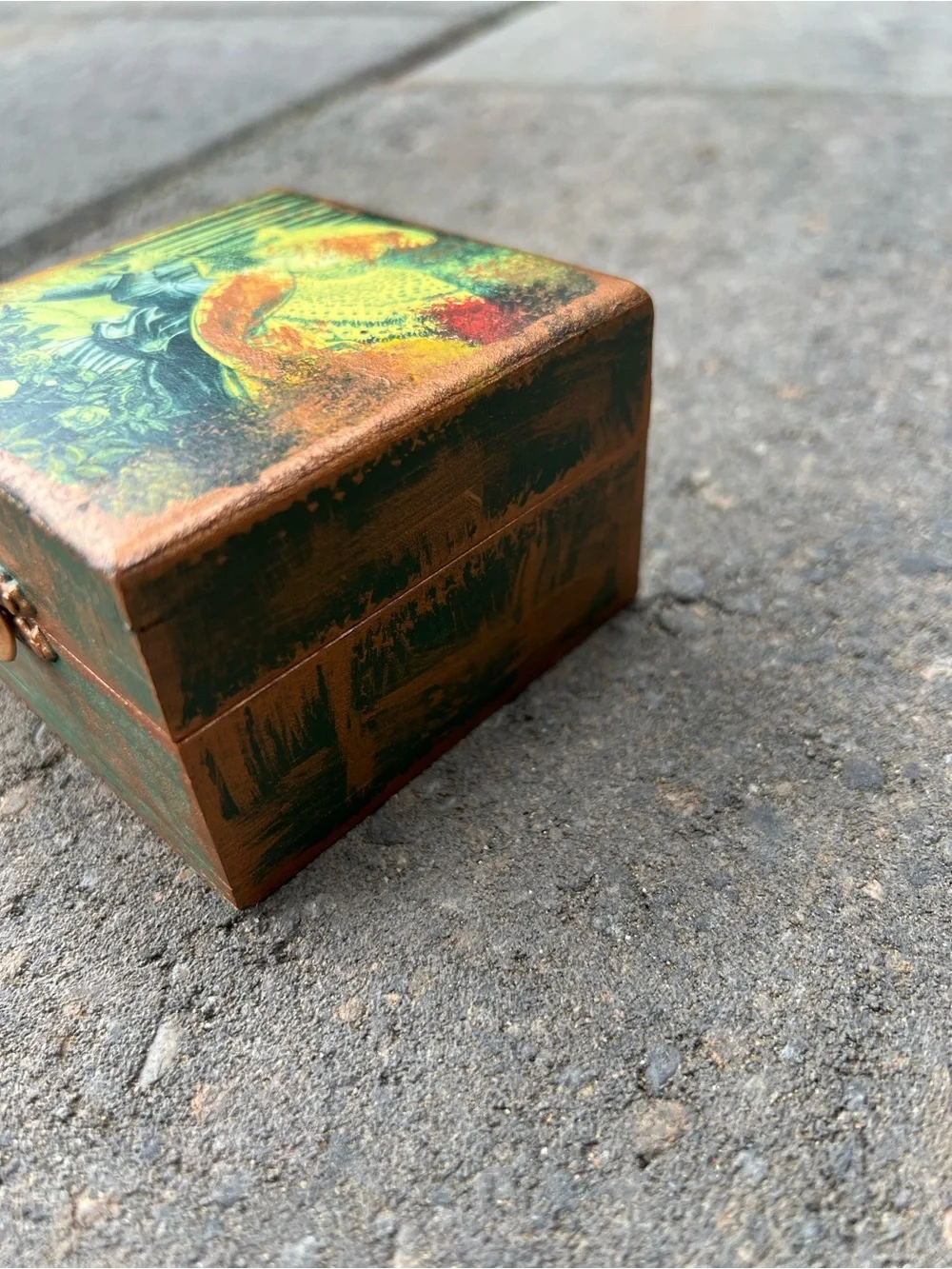 Vintage Decoupage Wooden Trinket Box Victorian Garden Jewelry Ring Box